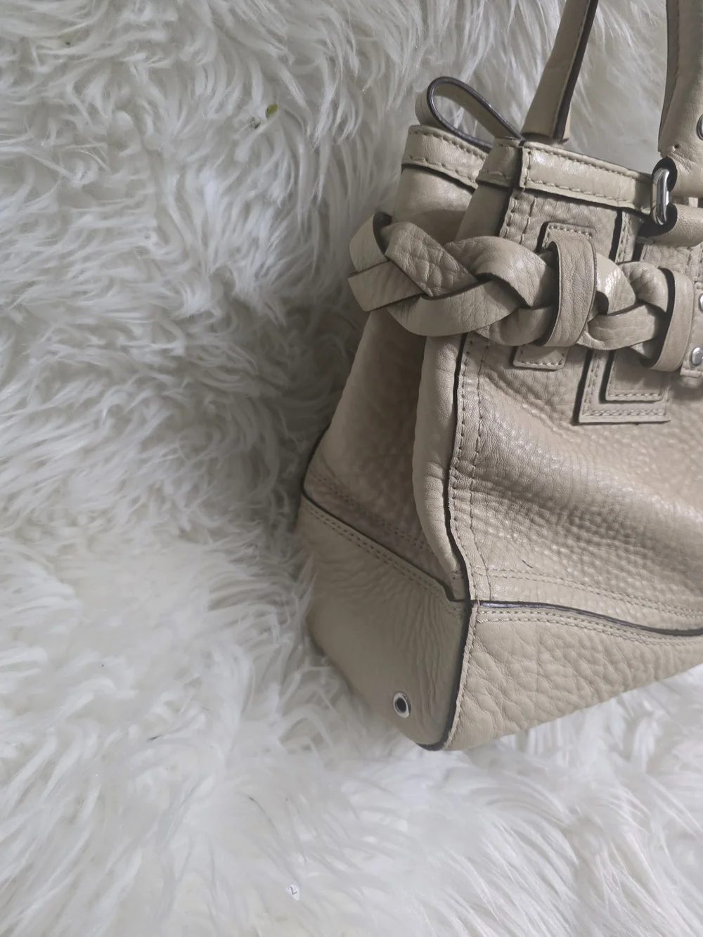 Coach Cream Braided Leather Tote with Tassel Charm